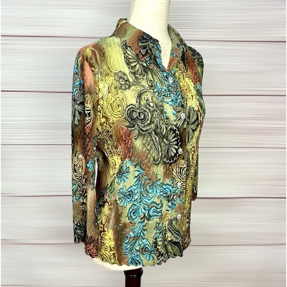See By Chloe Cotton Blouse To Button Shirt 3/4 Sleeve Scalloped Collar 40 US 8
